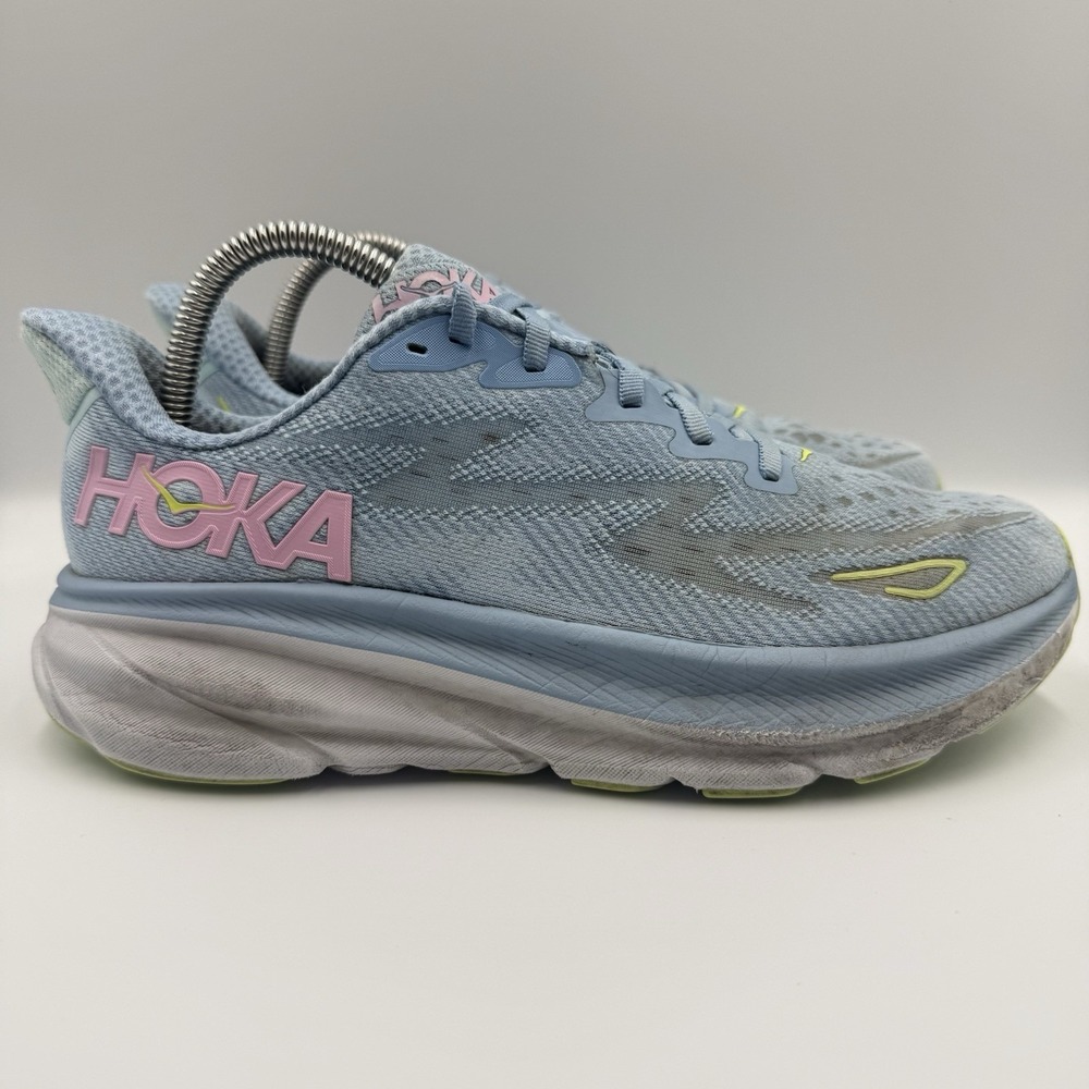 Hoka One One Clifton 9 Women's Size 9B Blue‎ Pink Running Shoes Sneakers 1127896